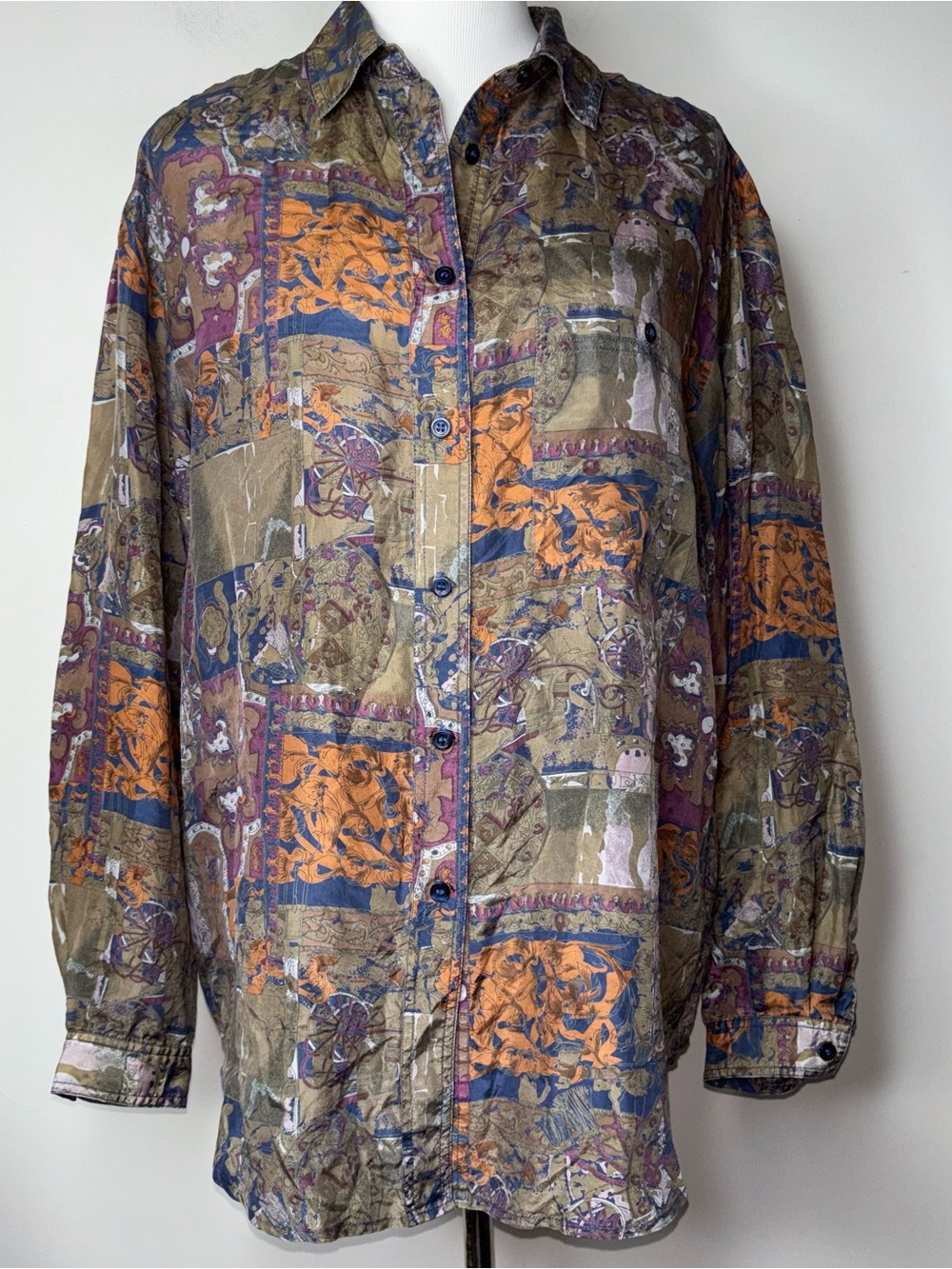 Vintage K Arnold Women's M Silk Long Sleeve Button Shirt Abstract Multicolor 100
